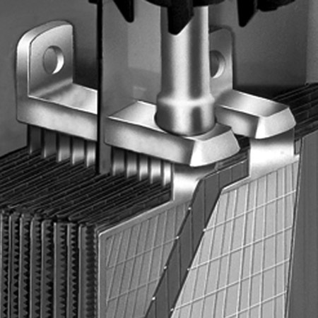 Detailed illustration of fortified current carrying components of a rv battery